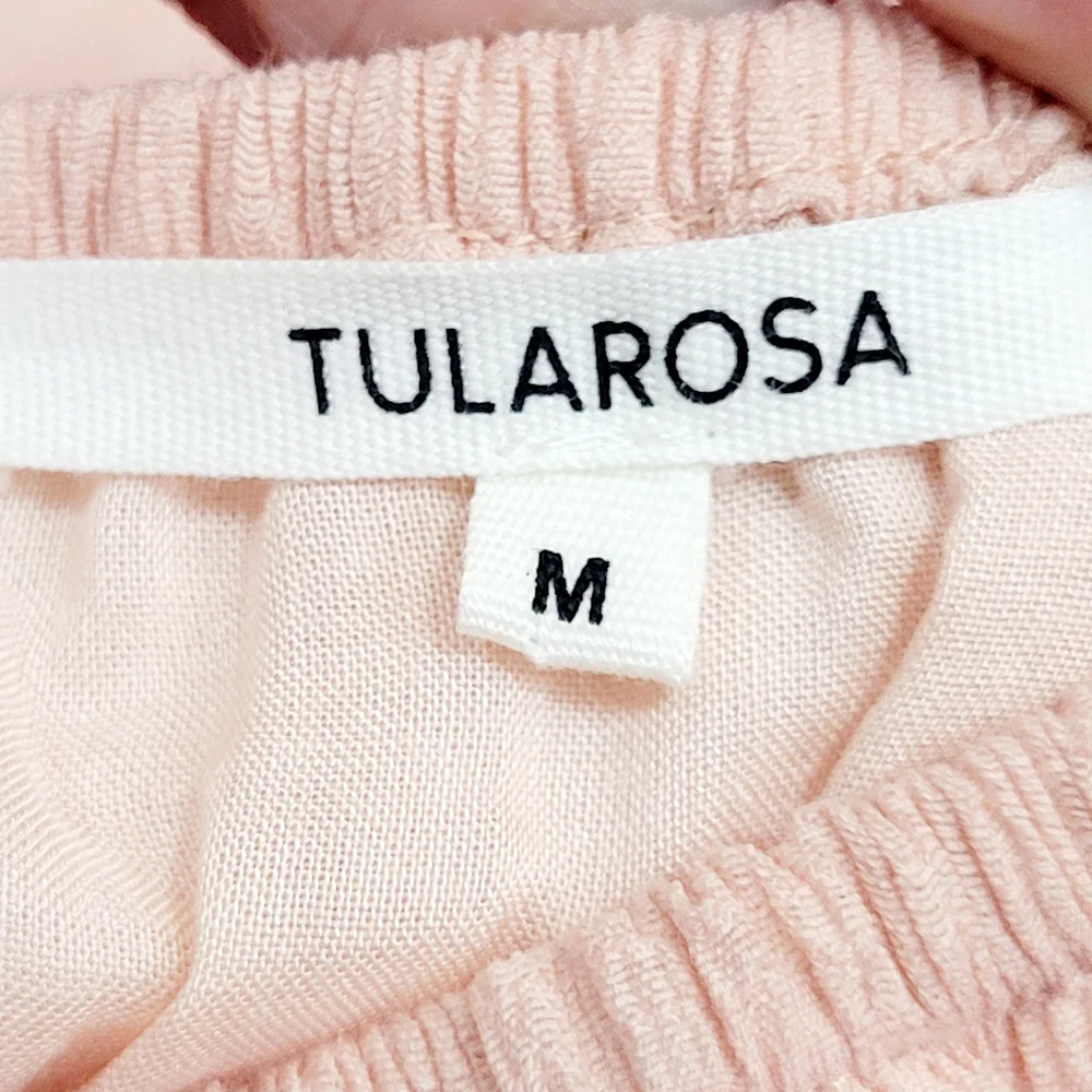 TULAROSA Janine Baby Pink Super Micro Mini Dress Smocked Ruffles M - Picture 6 of 10